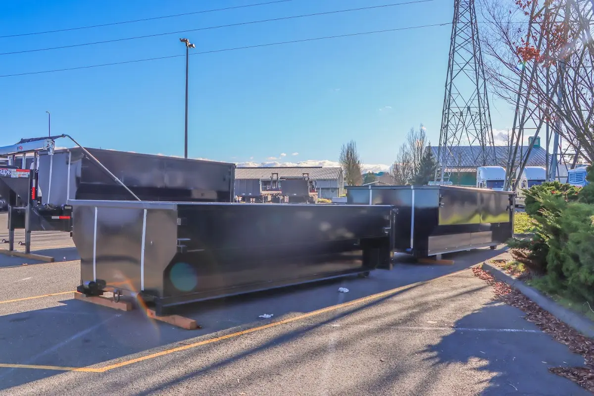 Roll-off dumpster ready for waste disposal at job site for Construction Dumpster Rental in Lake Forest